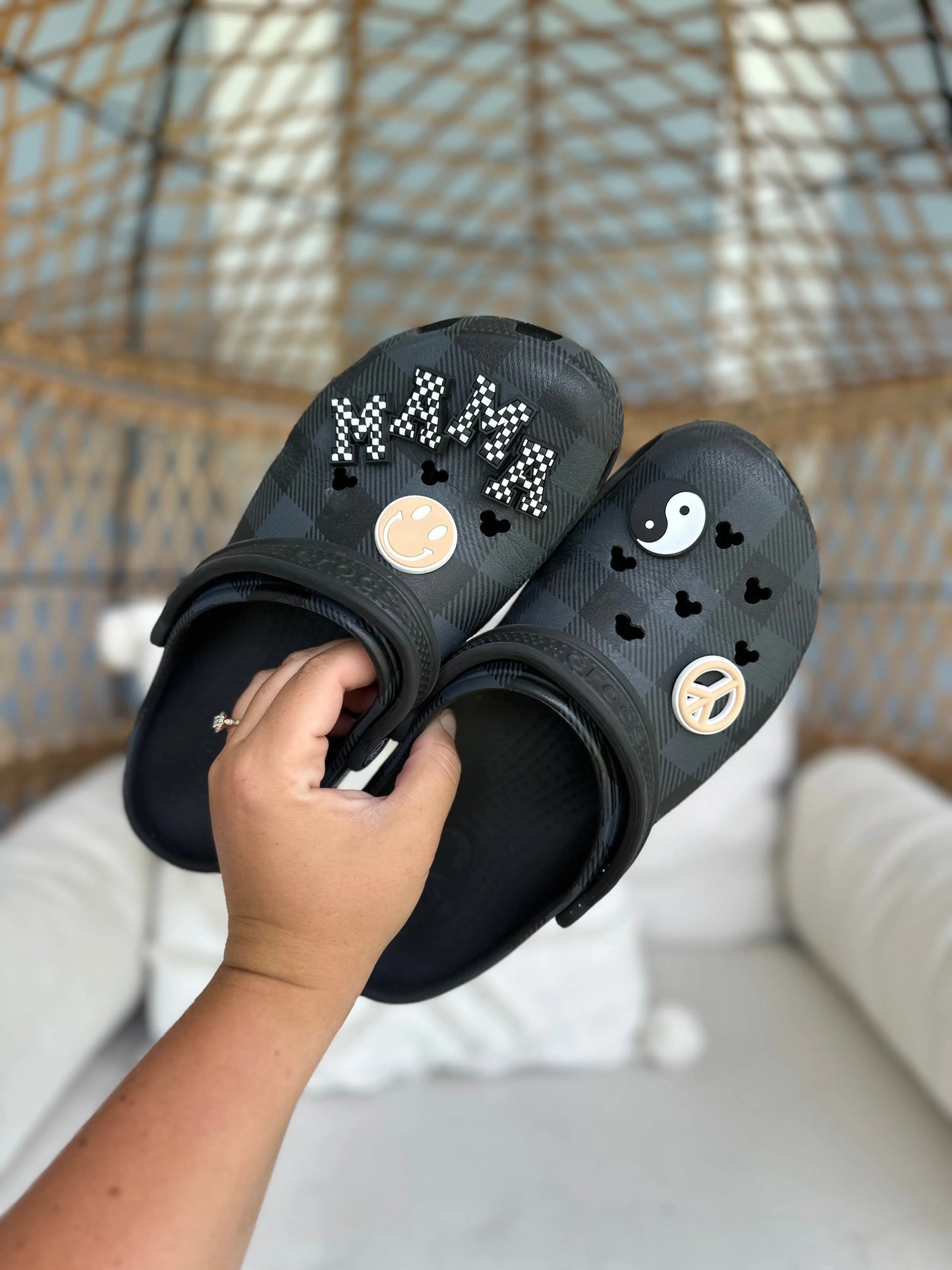 Black Checker Letter Charms Kickin it up Socks