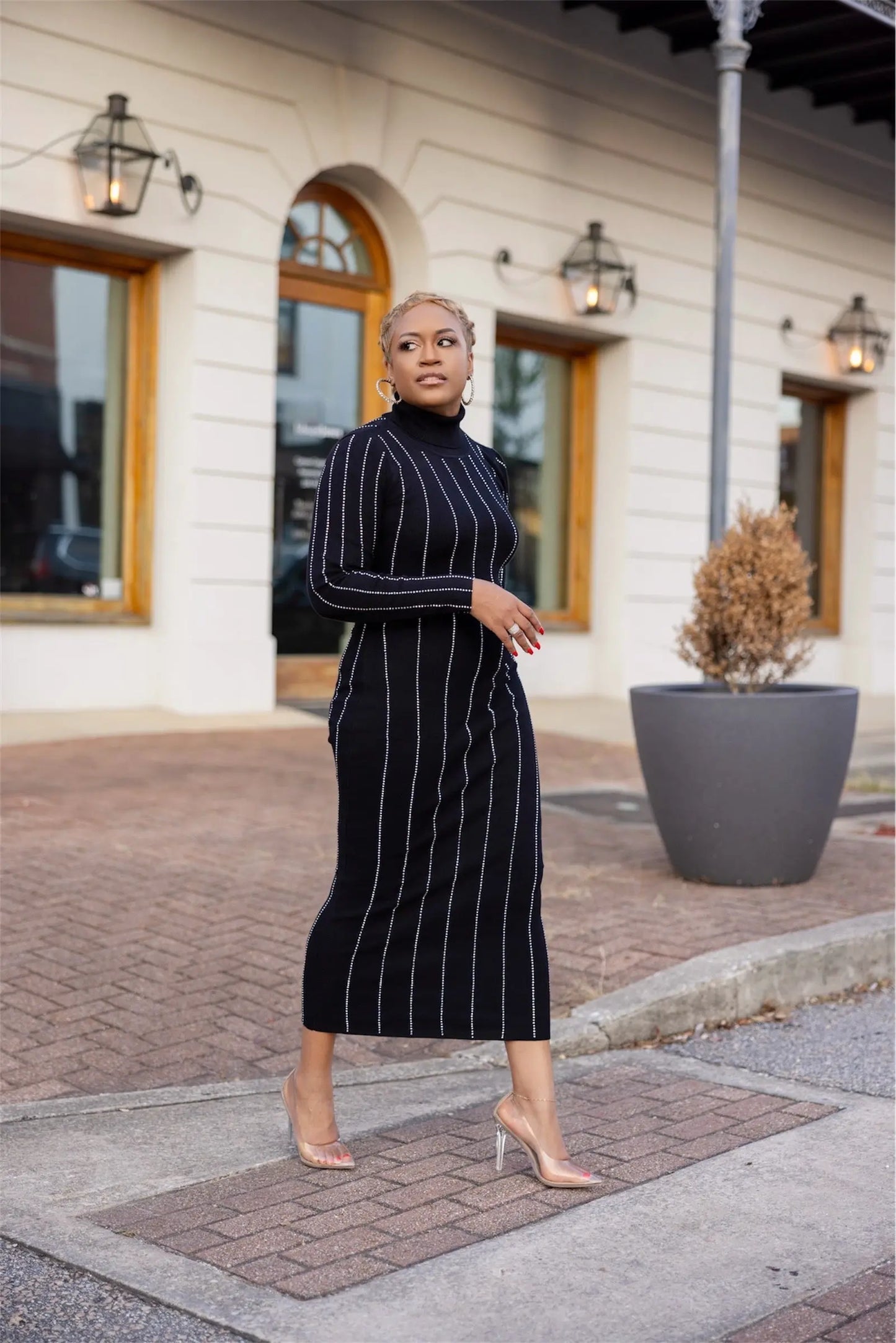Black Sweater Dress with Embellishments Plush Fashion Hub
