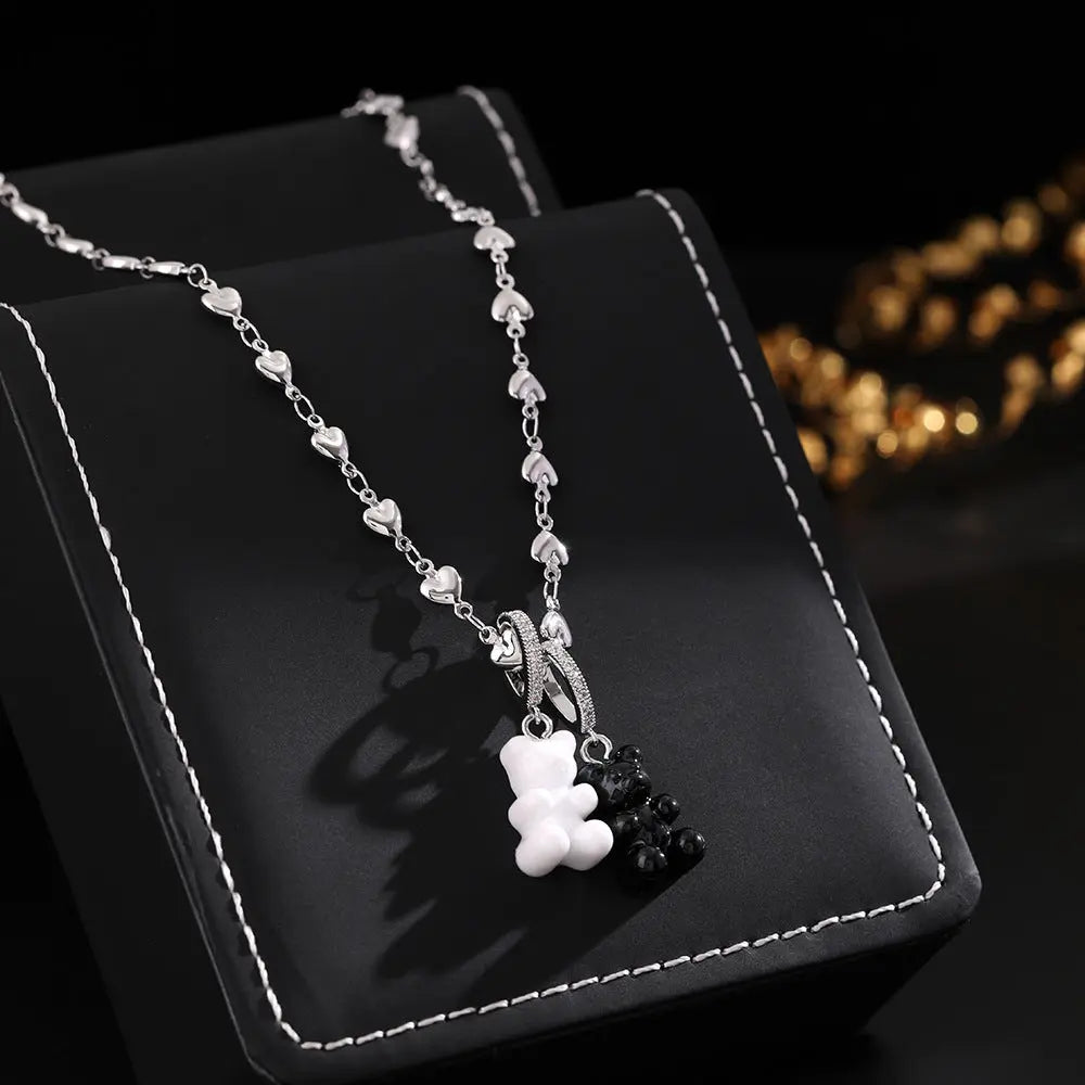 Black and white love bear necklace nowadaysfashion