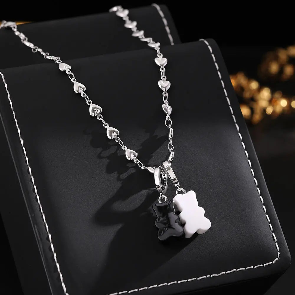 Black and white love bear necklace nowadaysfashion 19.95