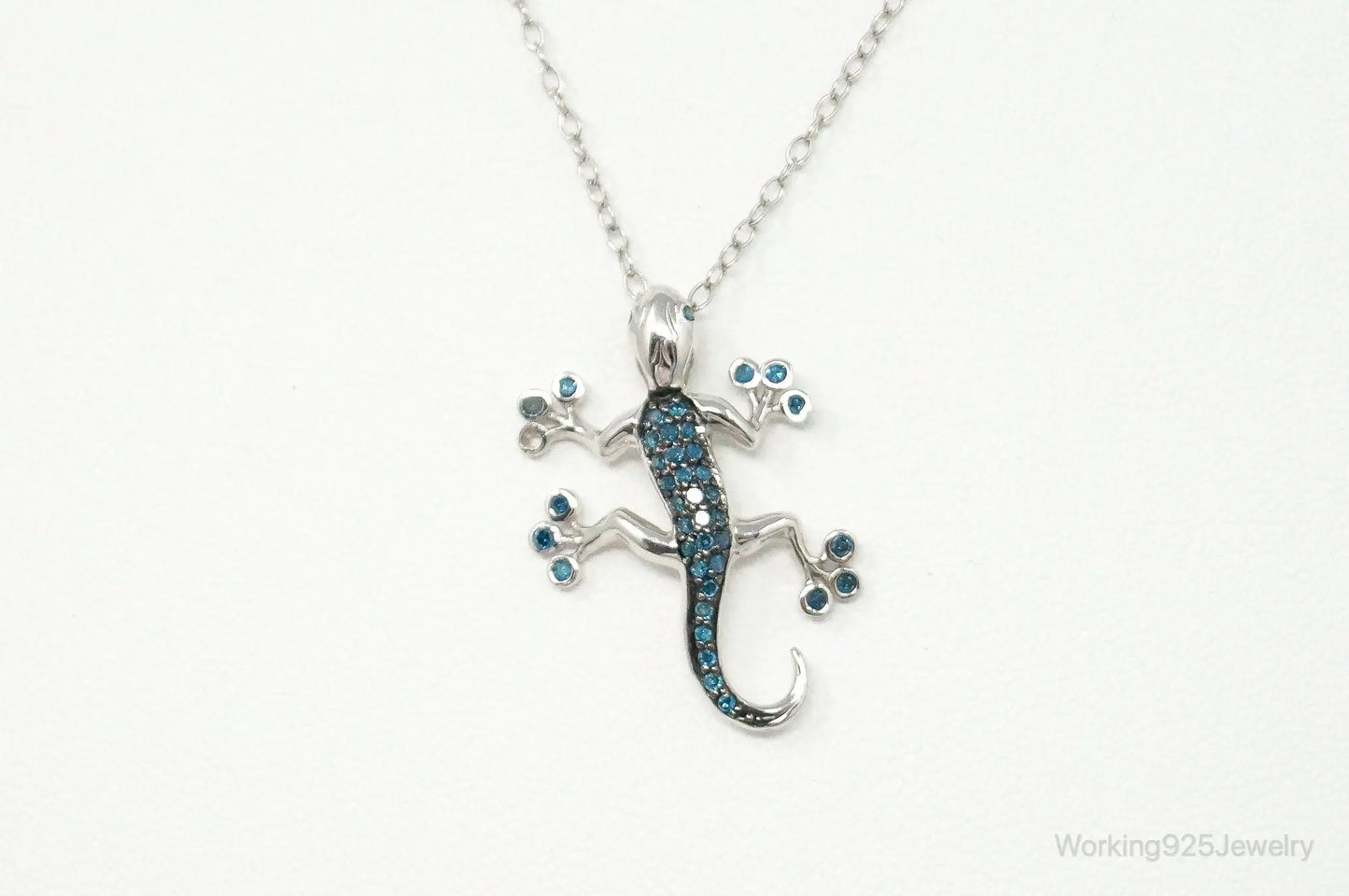 Blue Diamonds Gecko Sterling Silver Necklace Plush Fashion Hub