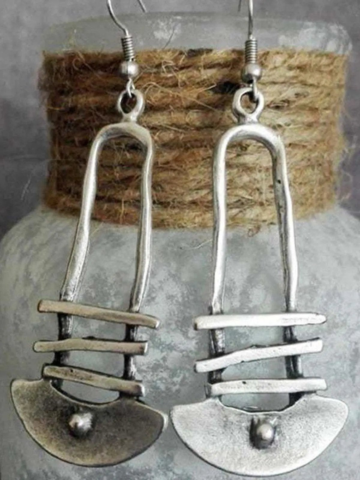 Bohemian Ethnic Style Silver Pendant Earrings PAINEVIDA