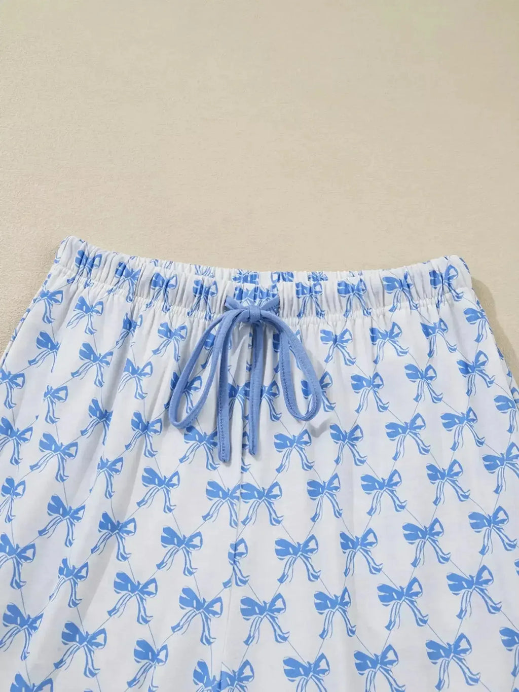 Bow Print Long Sleeve Shirt and Pants Pajama Set - Plush Fashion Hub