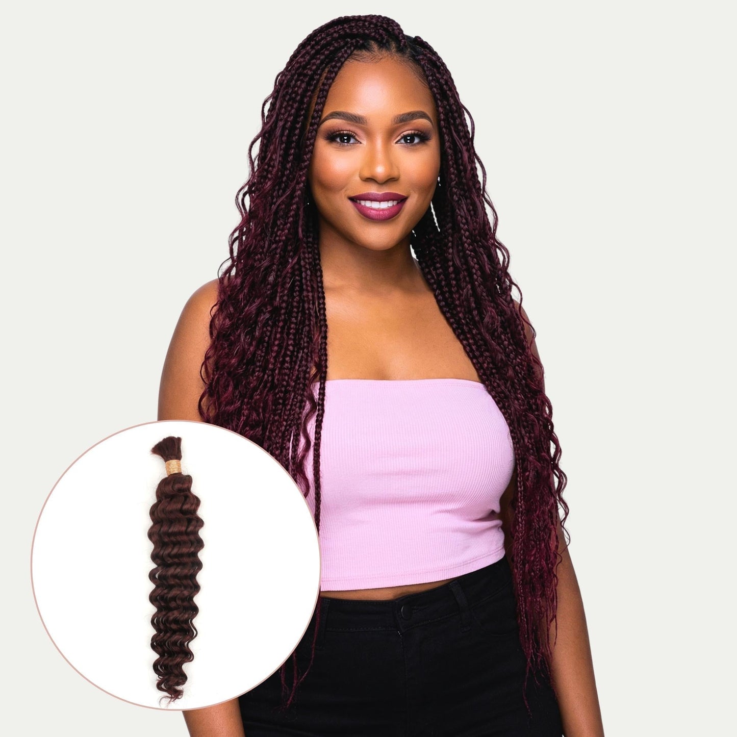 Burgundy Deep Wave Color 99J Bulk 100% Human Braiding Hair Private Label