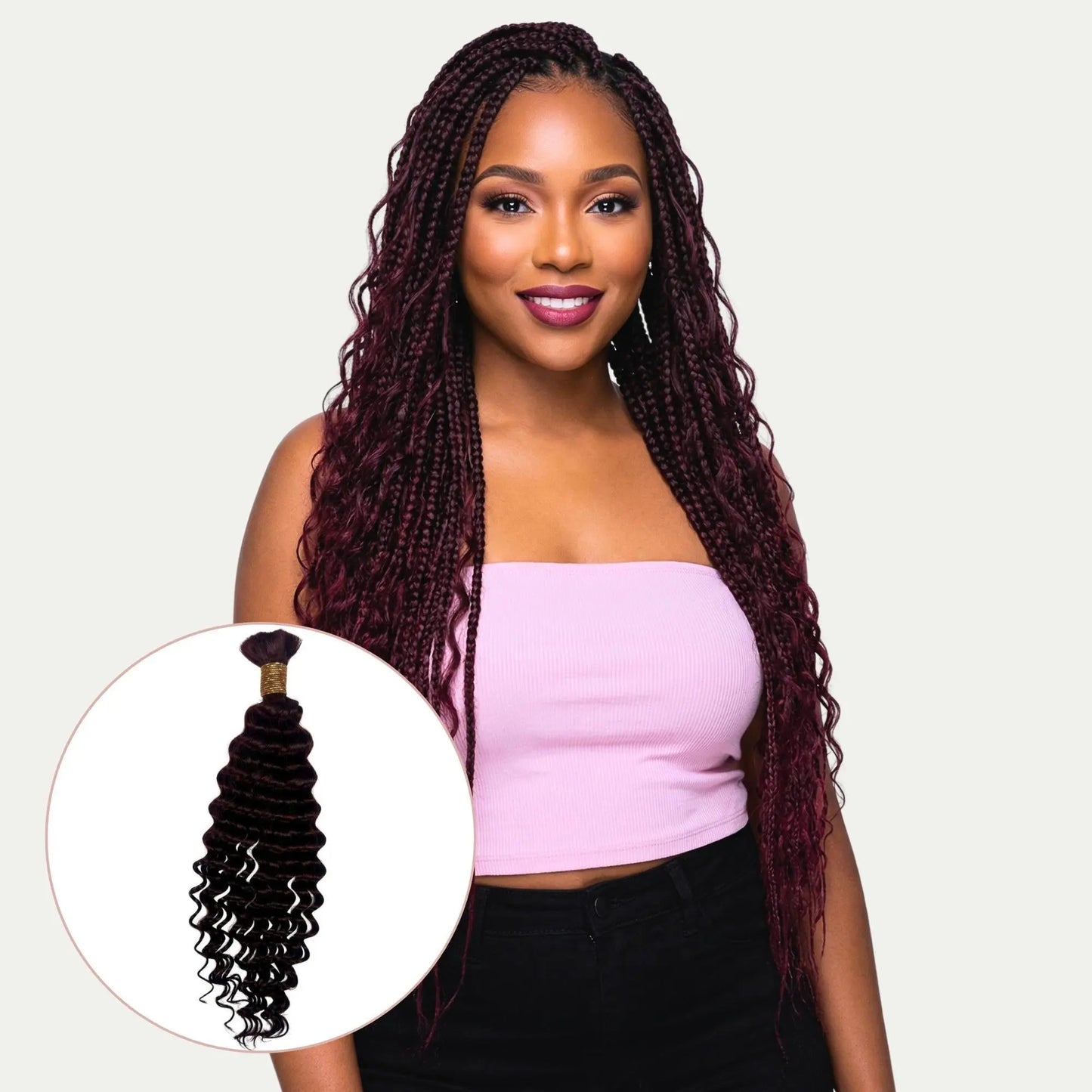 Burgundy Deep Wave Color 99J Bulk 100% Human Braiding Hair Private Label