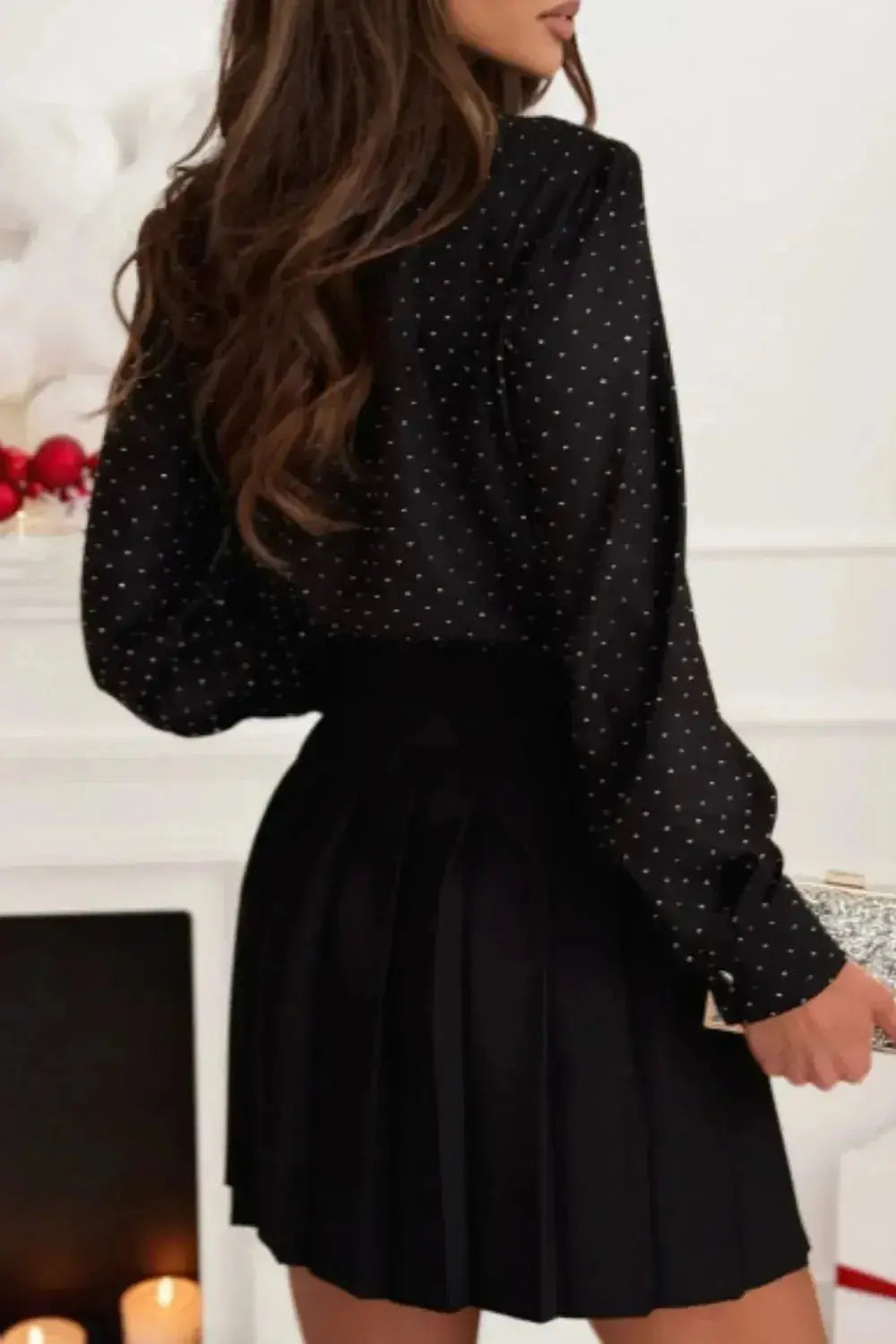 Button Down Rhinestone Decor Long Sleeve Shirt - Plush Fashion Hub