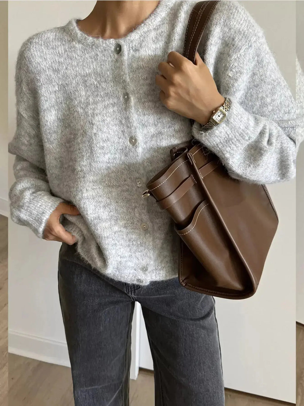 Button Up Long Sleeve Cardigan - Plush Fashion Hub