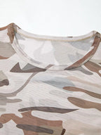 Camouflage Print Mesh Long Sleeve Top - Plush Fashion Hub