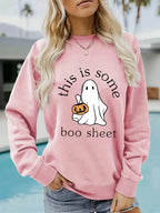 Casual Long Sleeve Boo Sheet Round Neck Halloween Printed Pullover Hoodies - Plush Fashion Hub