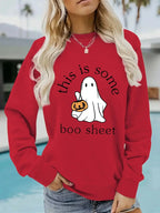 Casual Long Sleeve Boo Sheet Round Neck Halloween Printed Pullover Hoodies - Plush Fashion Hub