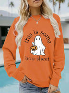 Casual Long Sleeve Boo Sheet Round Neck Halloween Printed Pullover Hoodies - Plush Fashion Hub