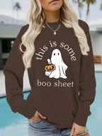 Casual Long Sleeve Boo Sheet Round Neck Halloween Printed Pullover Hoodies - Plush Fashion Hub