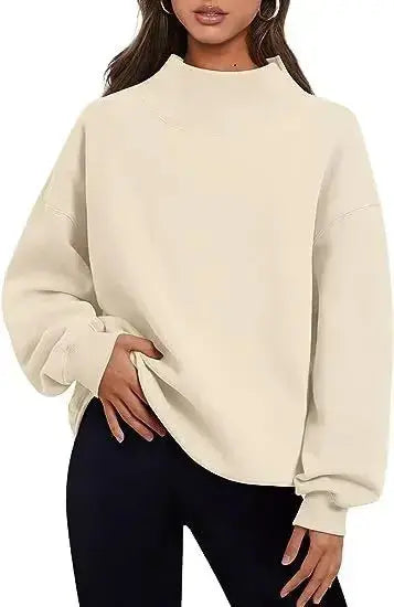Casual Style Fleece Shirt Thick Half Turtleneck Loose Women's Sweater - Plush Fashion Hub