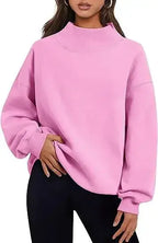 Casual Style Fleece Shirt Thick Half Turtleneck Loose Women's Sweater - Plush Fashion Hub
