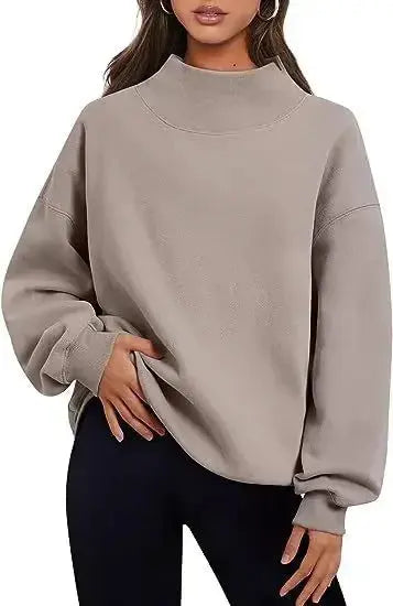 Casual Style Fleece Shirt Thick Half Turtleneck Loose Women's Sweater - Plush Fashion Hub
