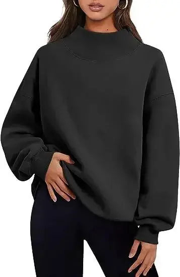 Casual Style Fleece Shirt Thick Half Turtleneck Loose Women's Sweater - Plush Fashion Hub