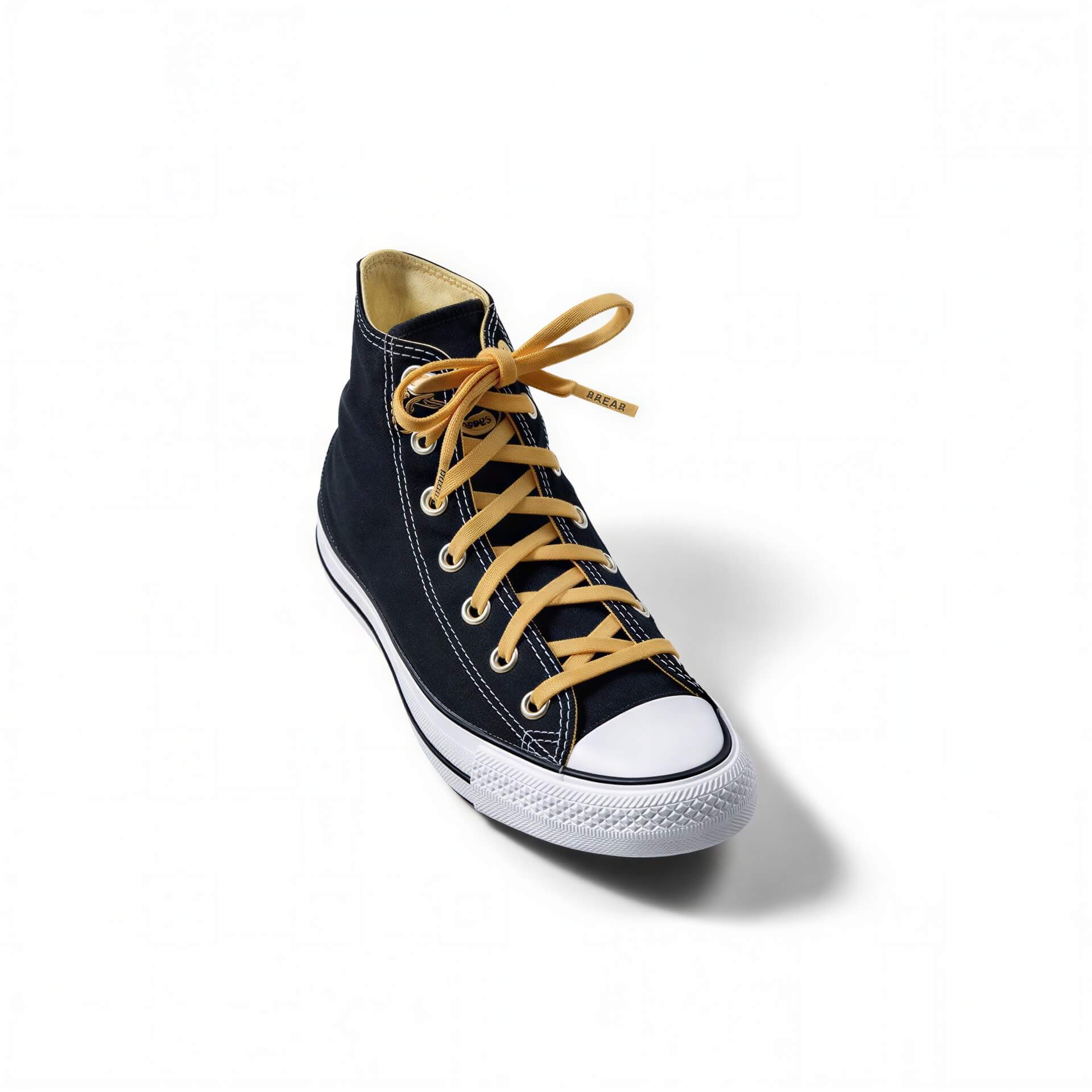Desert Tan elastic shoelaces by Bread, close-up of stretchy, durable laces threaded through sneaker eyelets.
