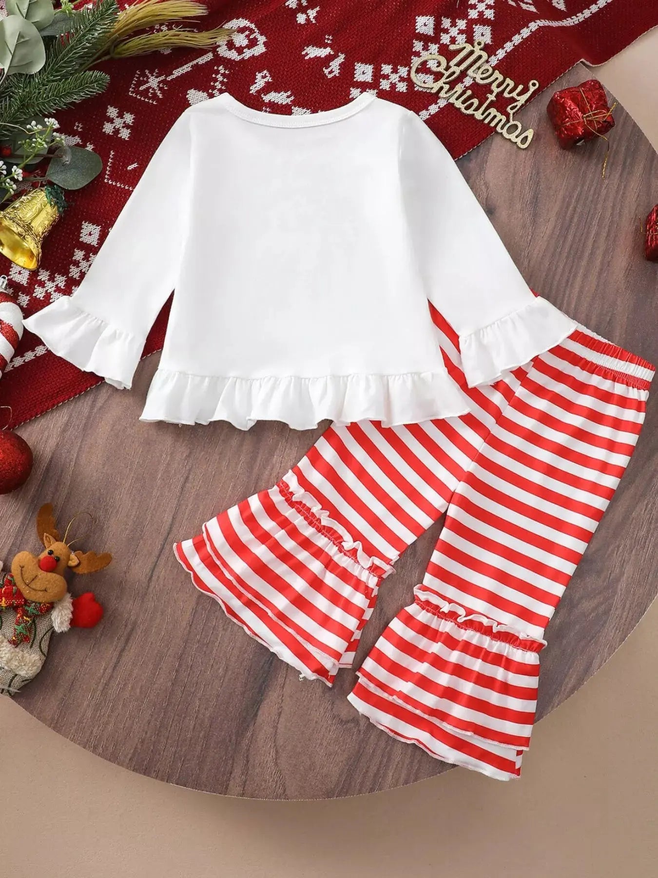 Children's Christmas Ruffle Trim Top and Pants Set - Plush Fashion Hub