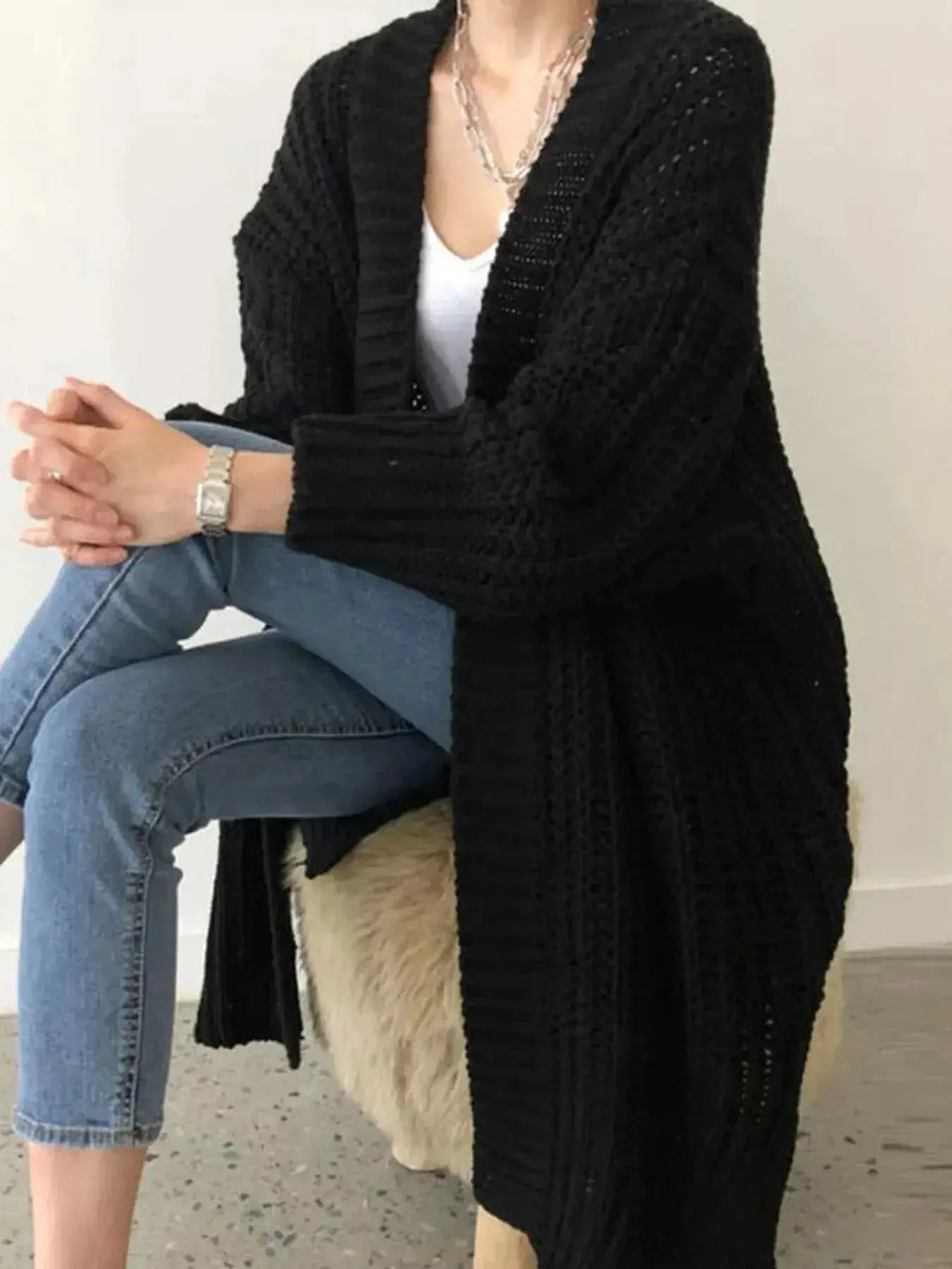 Chunky Knit Open Front Cardigan - Plush Fashion Hub