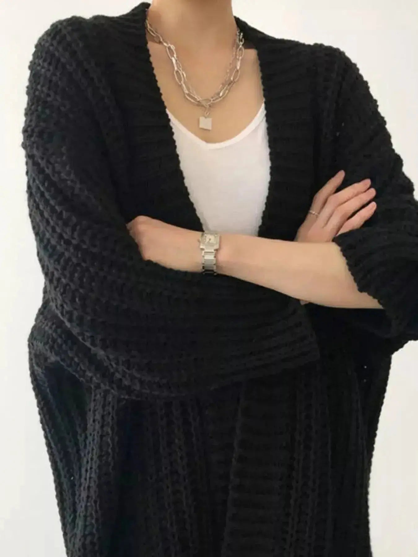 Chunky Knit Open Front Cardigan - Plush Fashion Hub