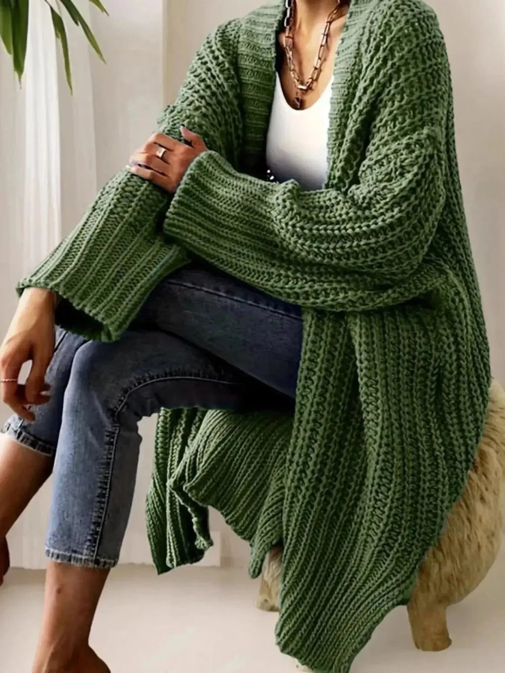 Chunky Knit Open Front Cardigan - Plush Fashion Hub