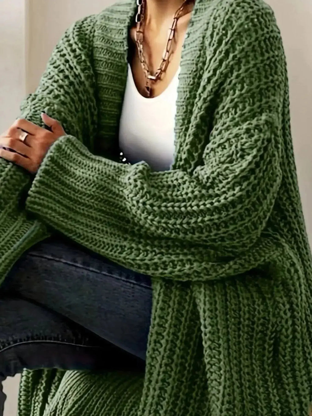 Chunky Knit Open Front Cardigan - Plush Fashion Hub