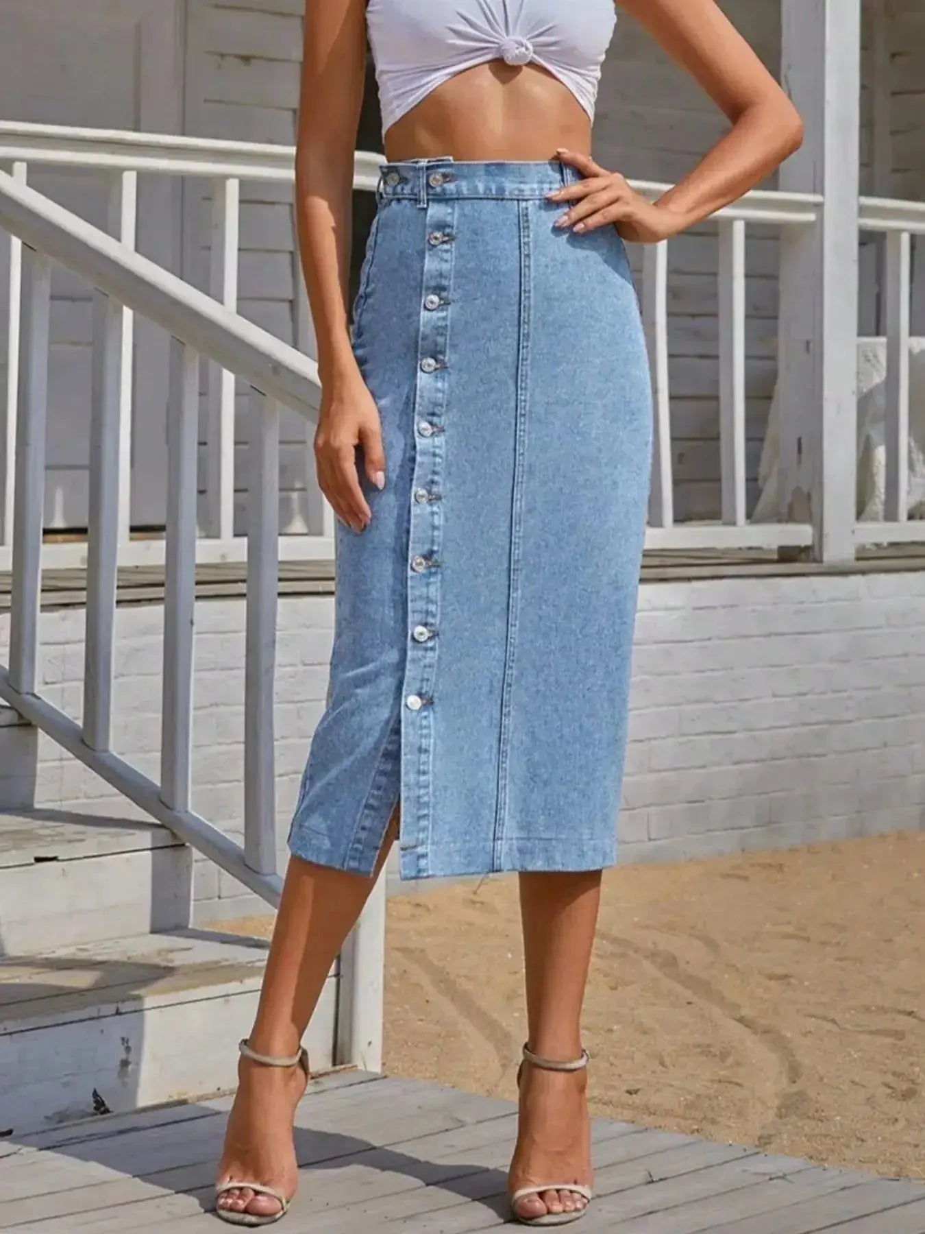 Button-Front Denim Skirt - Plush Fashion Hub