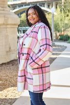 Double Take Full Size Plaid Button Up Lapel Collar Coat - Plush Fashion Hub