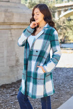 Double Take Full Size Plaid Button Up Lapel Collar Coat - Plush Fashion Hub