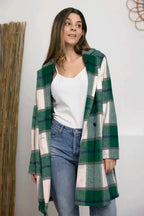 Double Take Full Size Plaid Button Up Lapel Collar Coat - Plush Fashion Hub