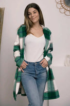 Double Take Full Size Plaid Button Up Lapel Collar Coat - Plush Fashion Hub