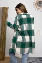 Double Take Full Size Plaid Button Up Lapel Collar Coat - Plush Fashion Hub