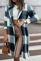 Double Take Full Size Plaid Button Up Lapel Collar Coat - Plush Fashion Hub