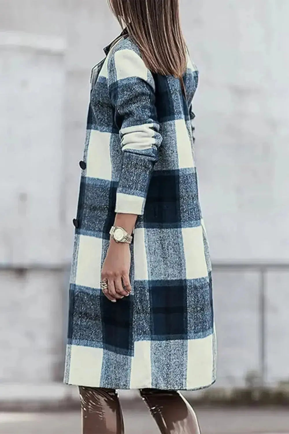 Double Take Full Size Plaid Button Up Lapel Collar Coat - Plush Fashion Hub