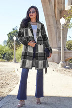 Double Take Full Size Plaid Button Up Lapel Collar Coat - Plush Fashion Hub