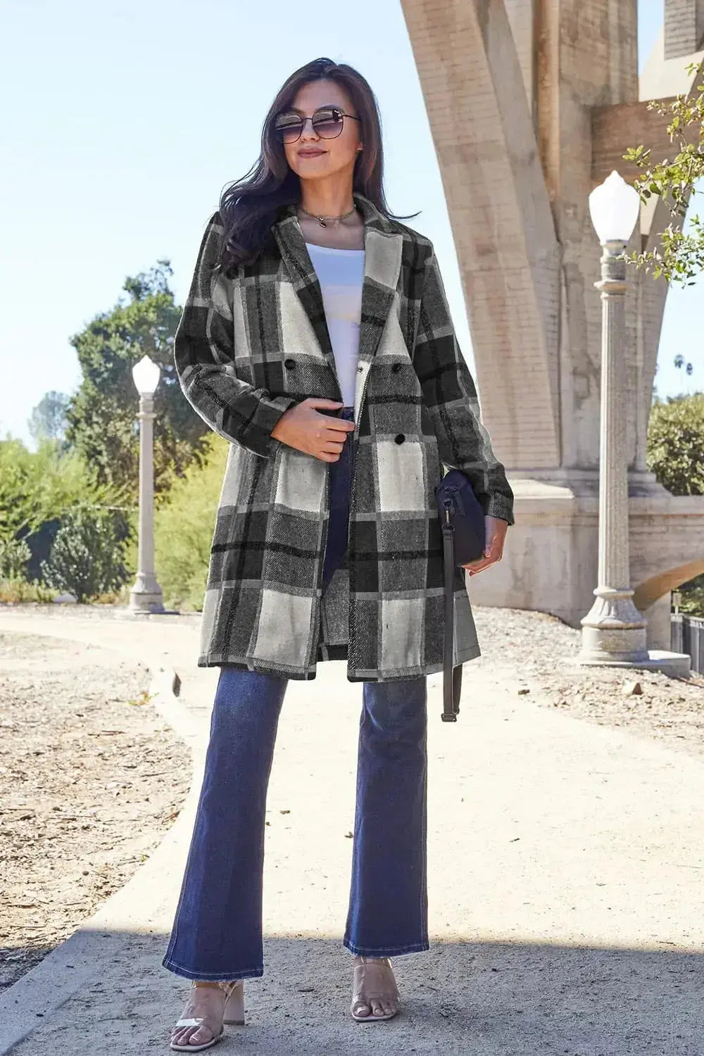 Double Take Full Size Plaid Button Up Lapel Collar Coat - Plush Fashion Hub