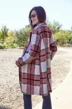 Double Take Full Size Plaid Button Up Lapel Collar Coat - Plush Fashion Hub