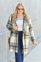 Double Take Full Size Plaid Button Up Lapel Collar Coat - Plush Fashion Hub