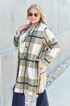 Double Take Full Size Plaid Button Up Lapel Collar Coat - Plush Fashion Hub