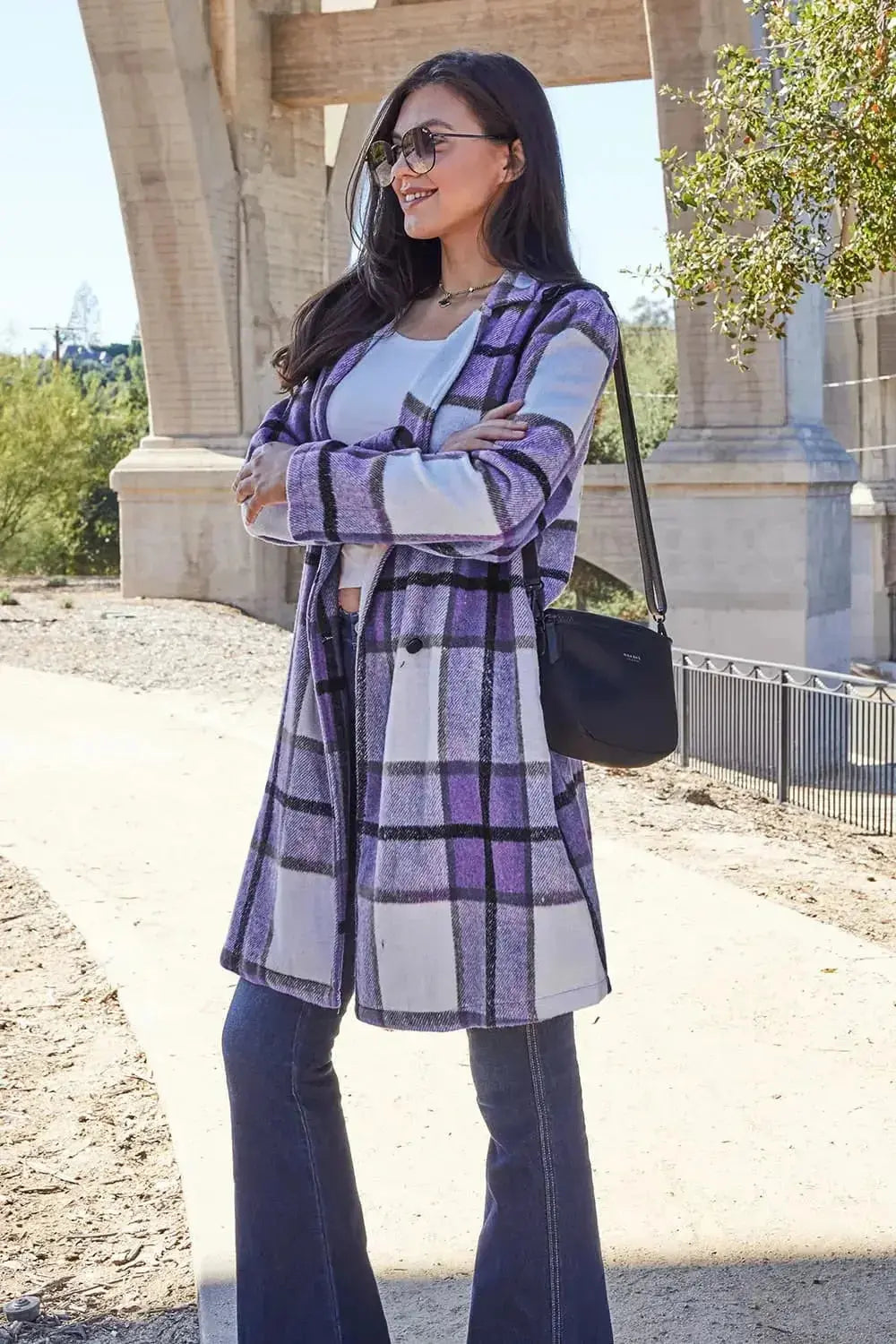 Double Take Full Size Plaid Button Up Lapel Collar Coat - Plush Fashion Hub