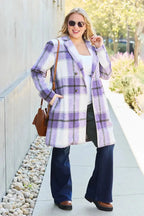 Double Take Full Size Plaid Button Up Lapel Collar Coat - Plush Fashion Hub