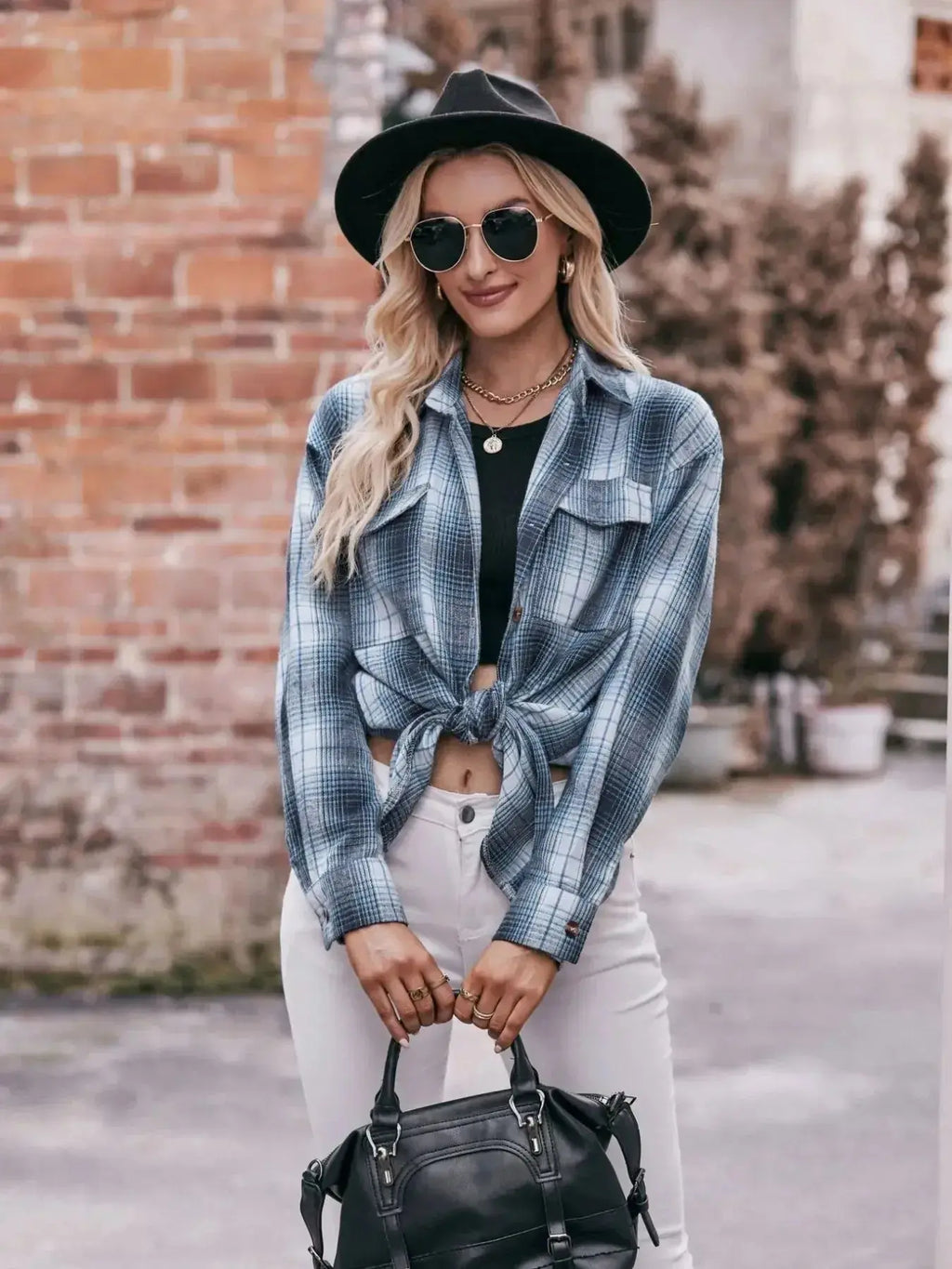 Plaid Button-Down Long Sleeve Shirt - Plush Fashion Hub