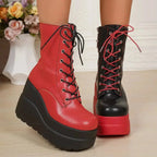 Color Block Platform Wedge Boots - Plush Fashion Hub