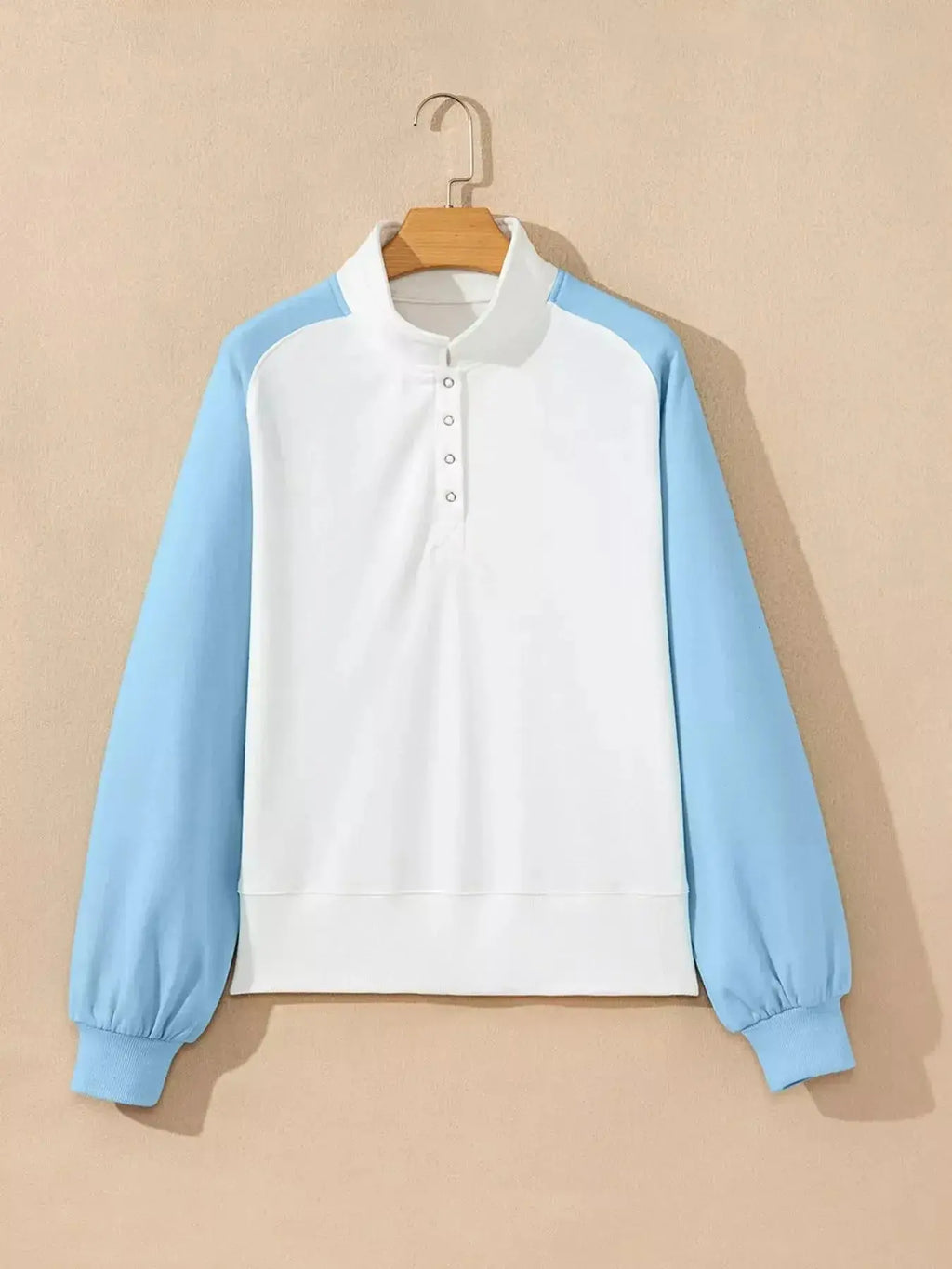 Color Block Snap Buttons Sweatshirt - Plush Fashion Hub
