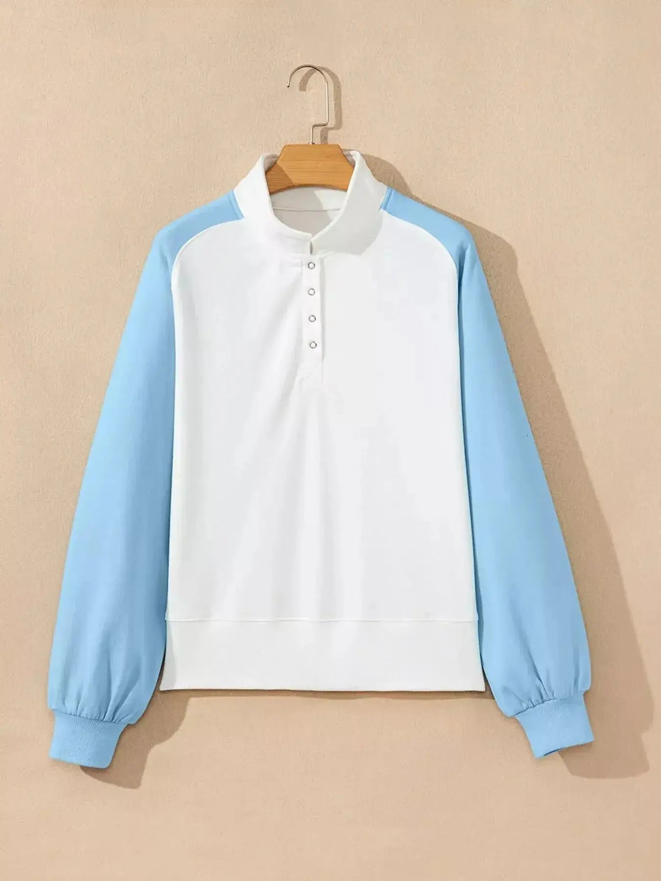 Color Block Snap Buttons Sweatshirt - Plush Fashion Hub