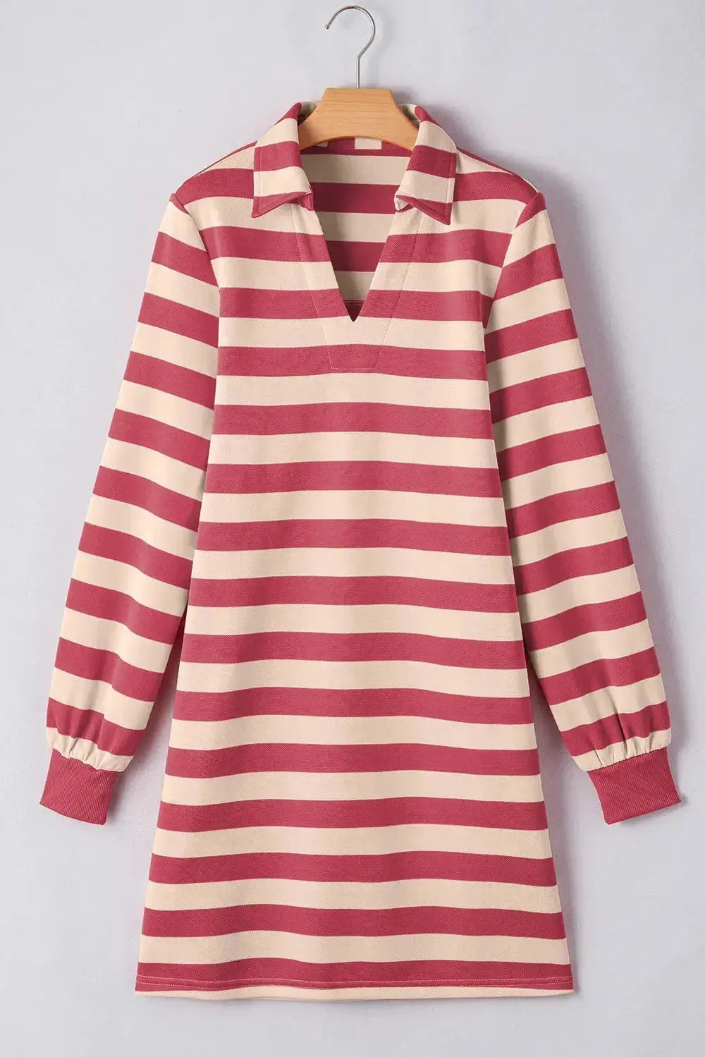 Contrast Striped Johnny Collar Long Sleeve Mini Dress - Plush Fashion Hub