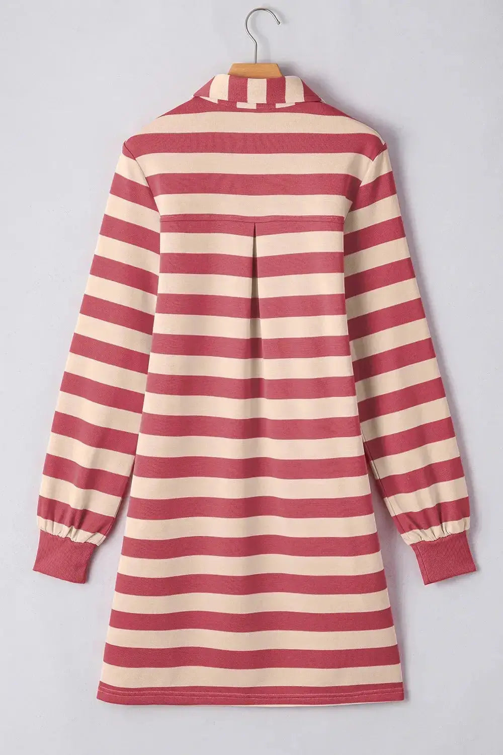 Contrast Striped Johnny Collar Long Sleeve Mini Dress - Plush Fashion Hub