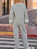 Contrast Trim Round Neck Top and Pants Set - Plush Fashion Hub