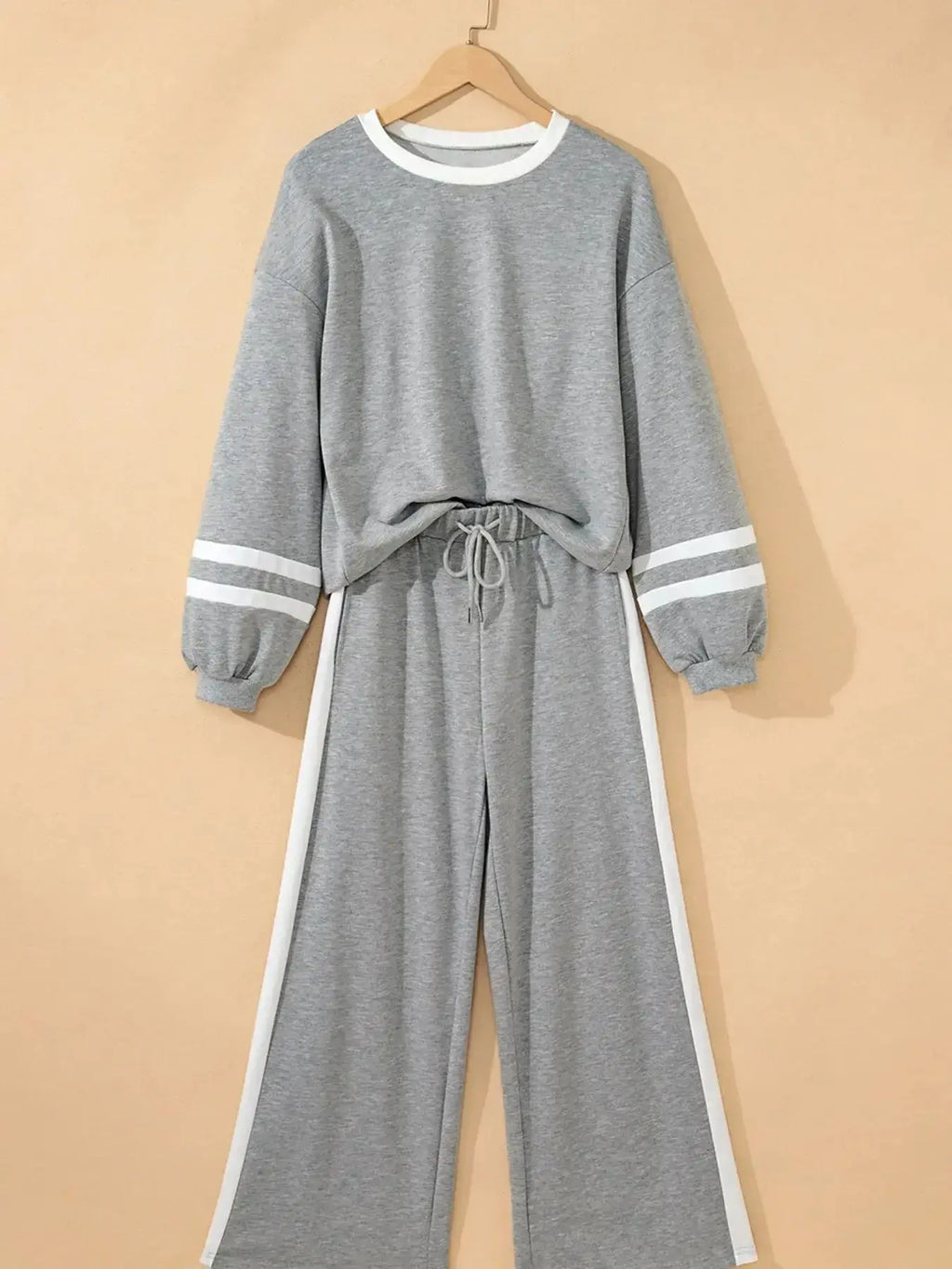 Contrast Trim Round Neck Top and Pants Set - Plush Fashion Hub