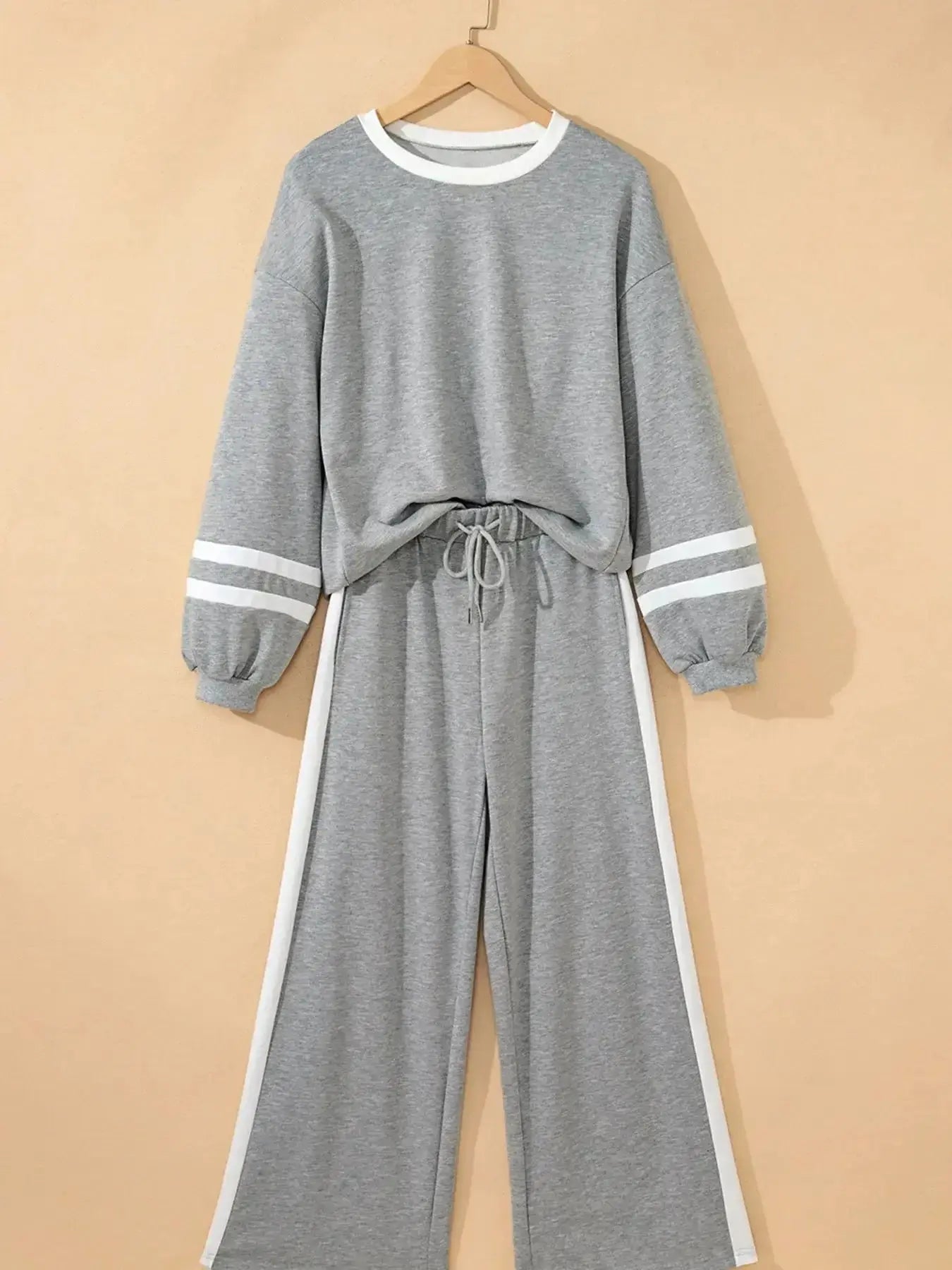 Contrast Trim Round Neck Top and Pants Set - Plush Fashion Hub